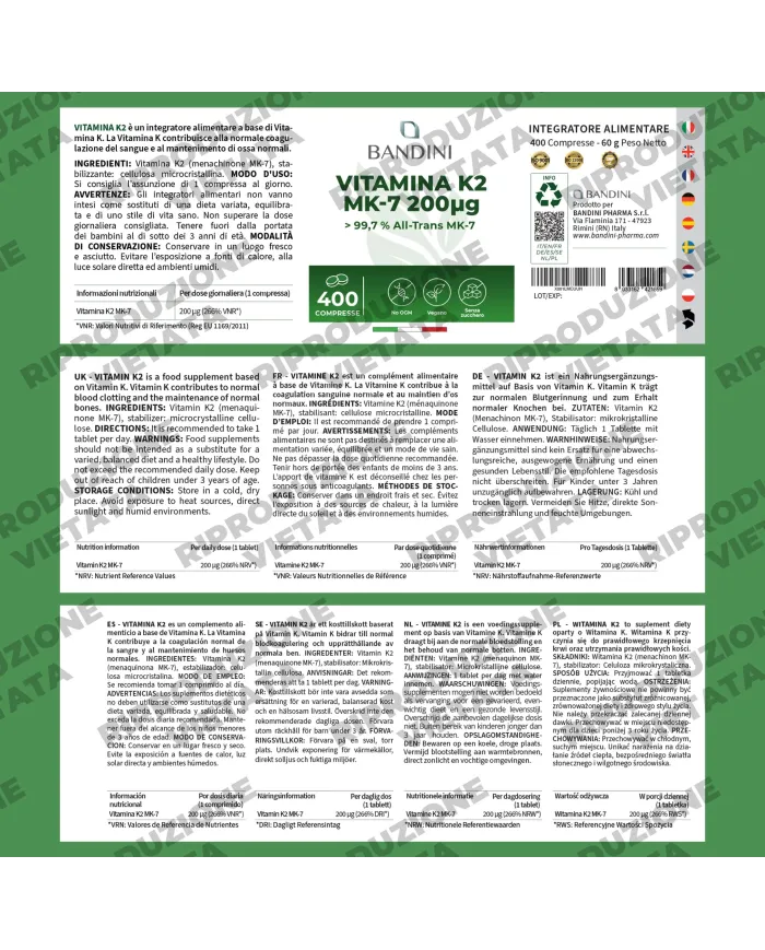 Vitamina K2 MK7 - 400 Compresse